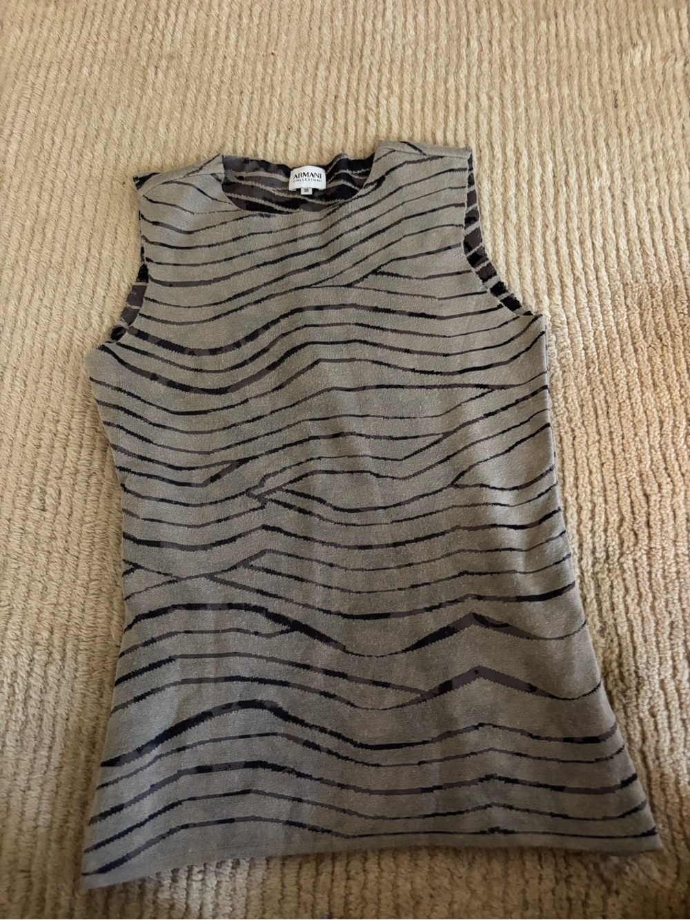 Armani Collezioni Sleeveless Knit Tank in Taupe and Black Wave Stripe
